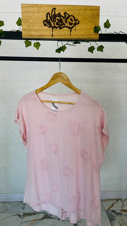 Blusa Italiana Rosa Soft Bloom
